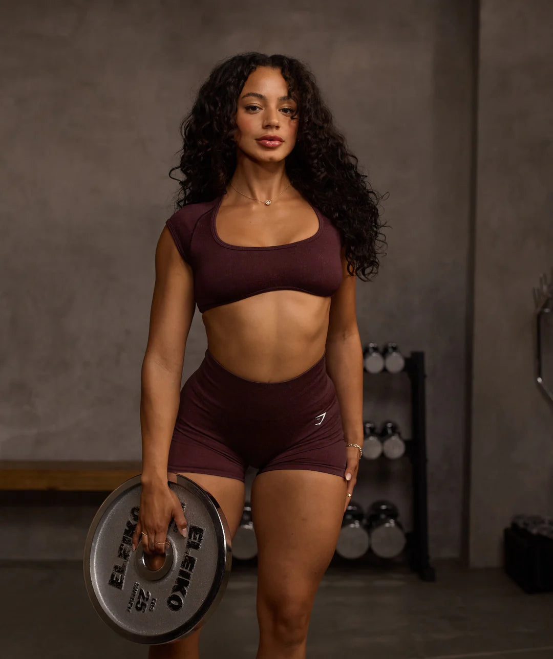 Gymshark Adapt Fleck x Whitney Short Sleeve Crop Top - Cherry Purple/Rich Maroon
