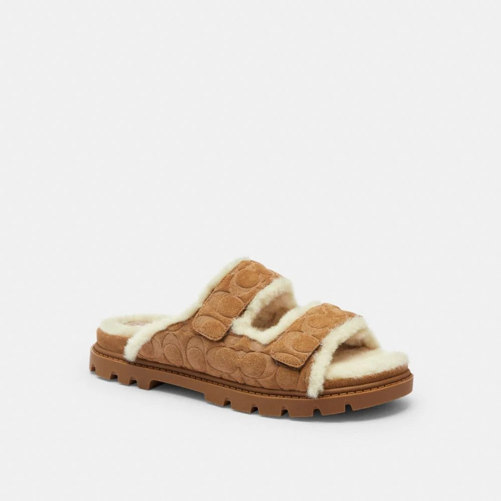 Coach Two Band Sport Slide In Signature Suede Tobacco