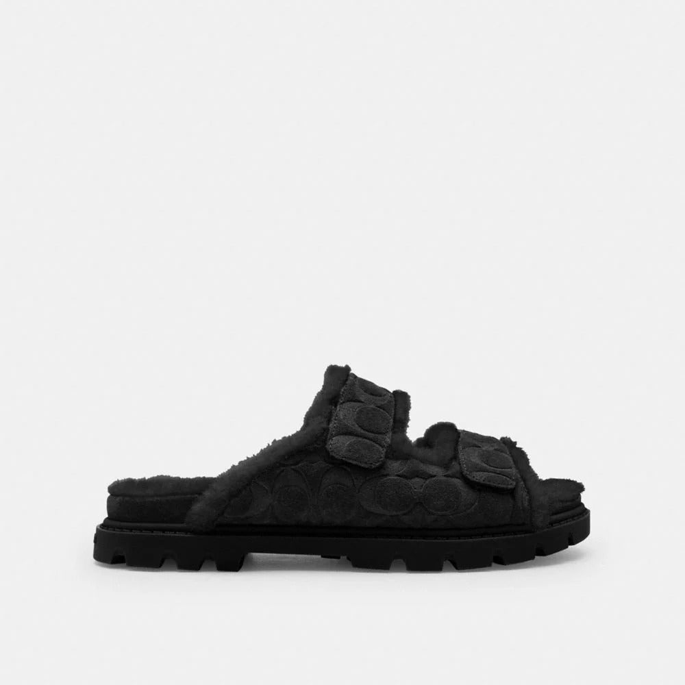 Coach Two Band Sport Slide In Signature Suede Black