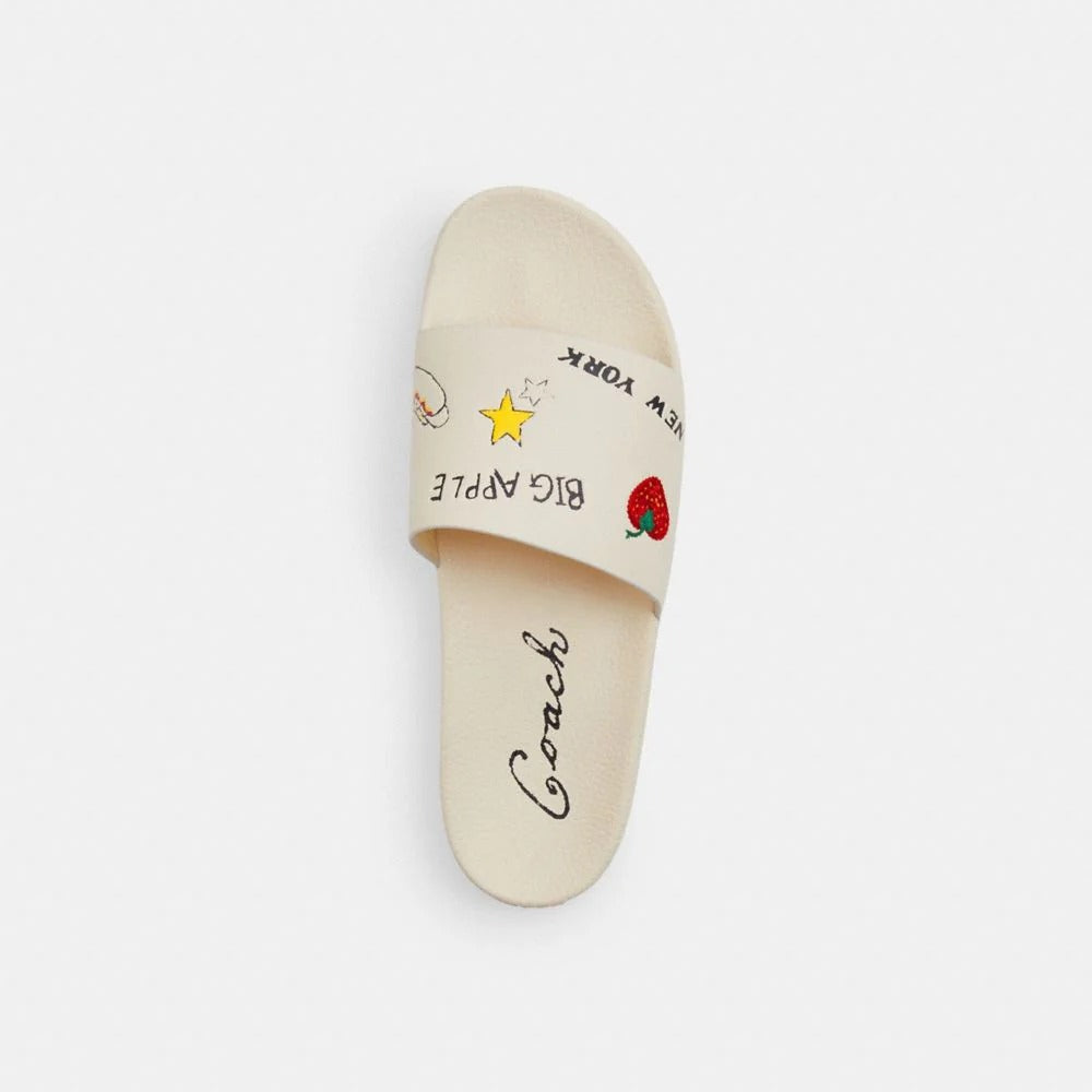 Coach Pool Slide With Sketch Print Chalk Multi