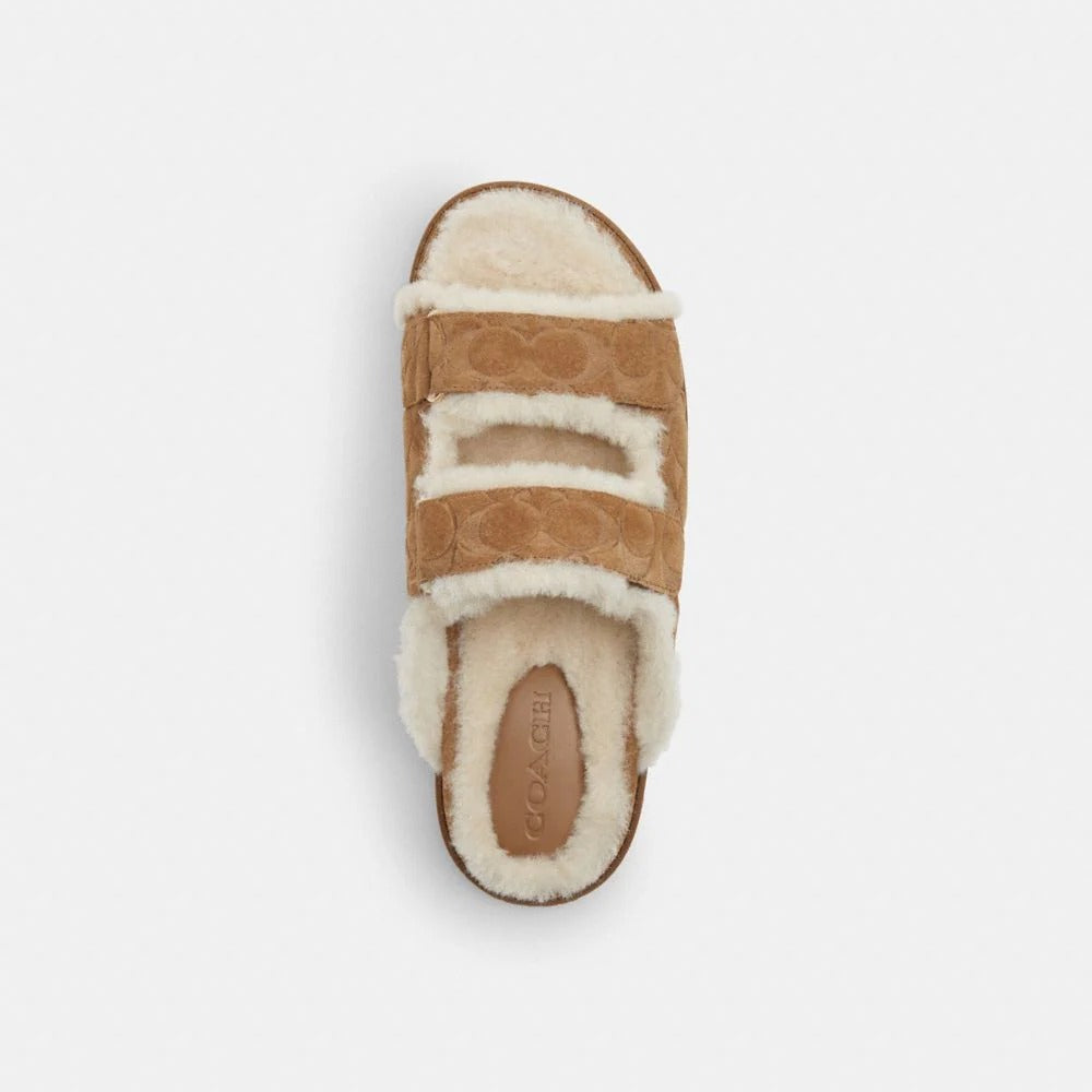 Coach Two Band Sport Slide In Signature Suede Tobacco