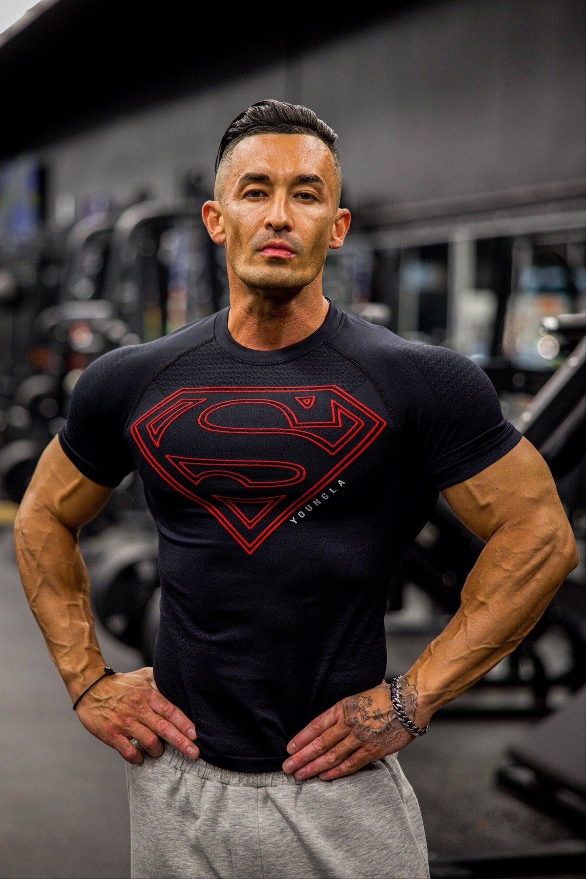Young La 4117 - Superman Compression Tees 'Black Red'